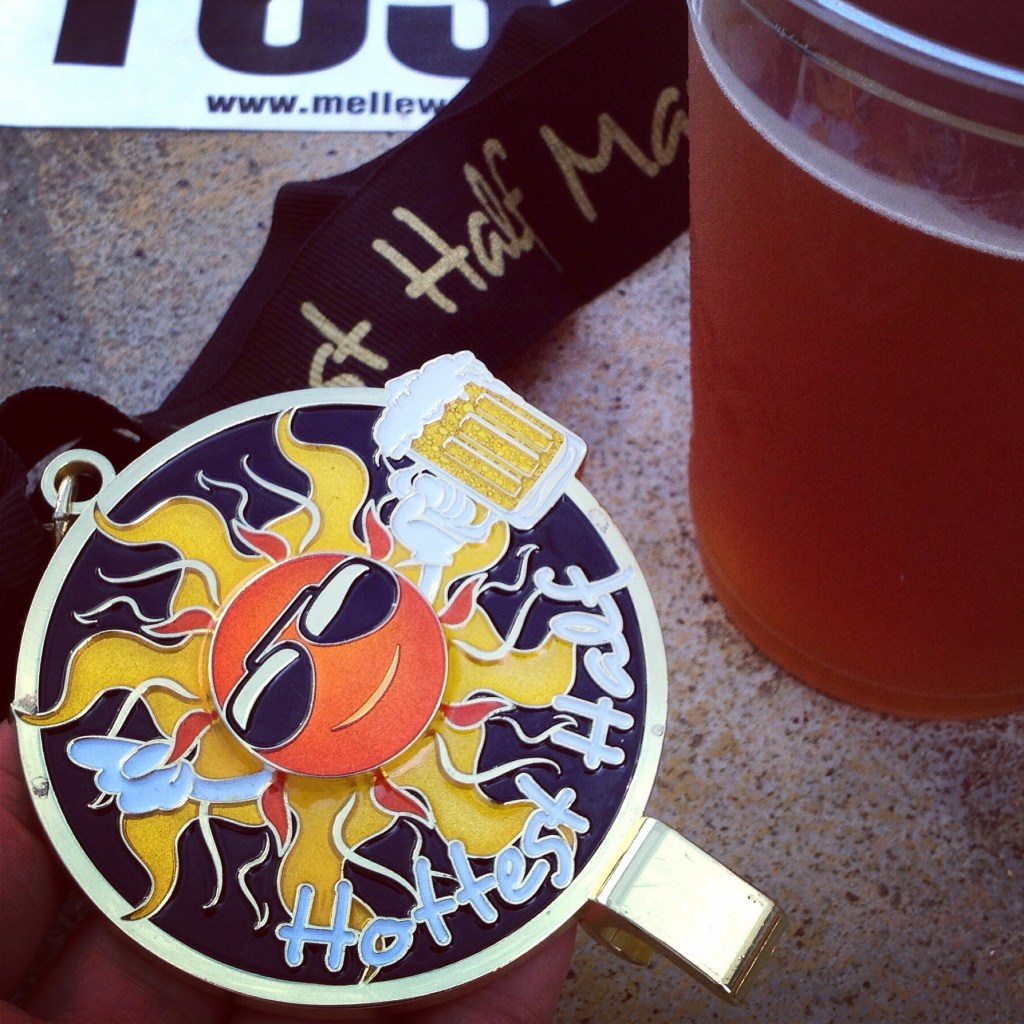 Running the Hottest Half wasn't the coolest idea, but Texas done. And medal doubles as beer opener.