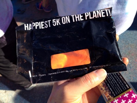 This is what runners got at the finish line -- a packet of colored powered.