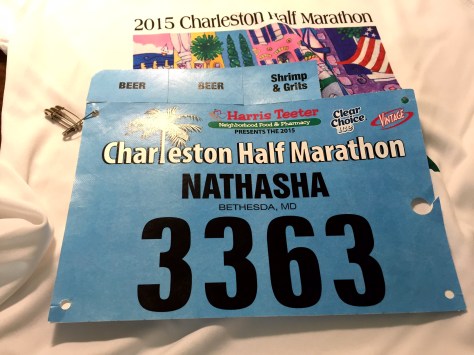 My bib for the Charleston Half had TWO beer tickets and a shrimp and grits ticket. Exciting!