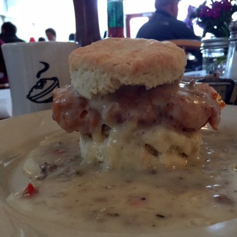 The Charleston Nasty Biscuit = a biscuit with fried chicken, cheddar cheese and sausage gravy. Omg.