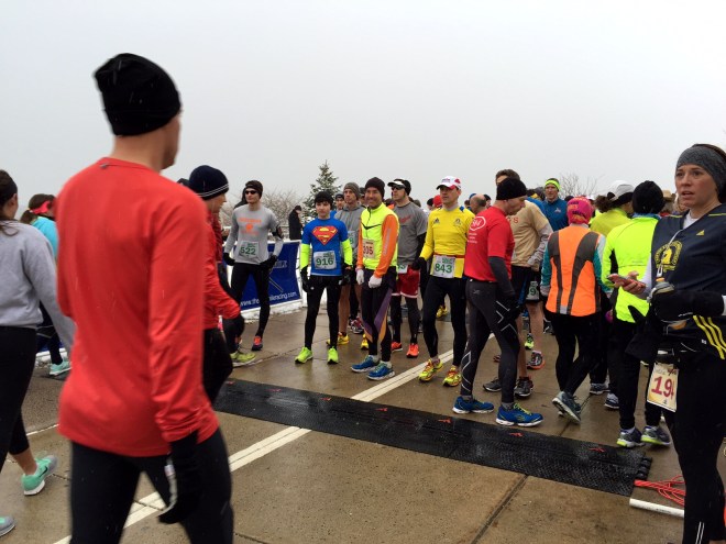 Runners at the start. They look cold. 