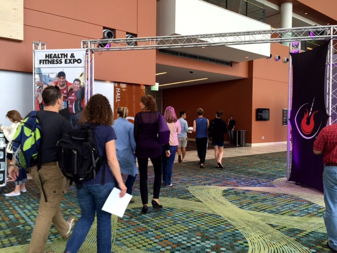 Runners on their way to get their race packets. 