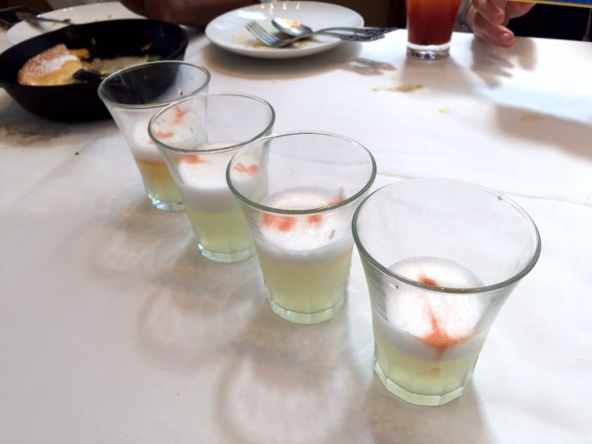Pisco sour shots at brunch.  Totally normal.