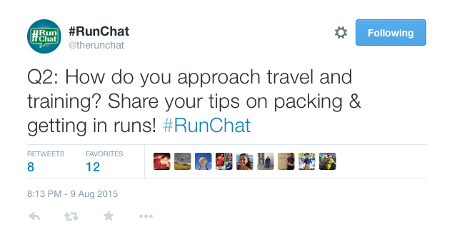 Q2: How do you approach travel and training? Share your tips on packing & getting in runs! #RunChat