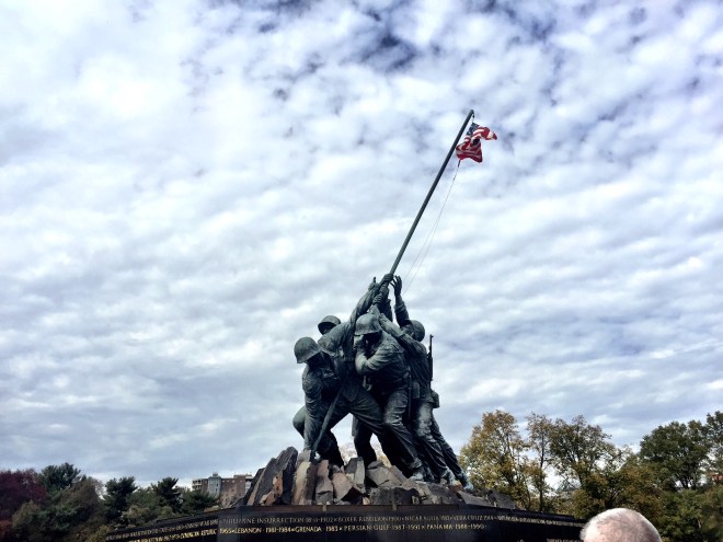 Just beyond the finish line: The Marine Corps War Memorial.