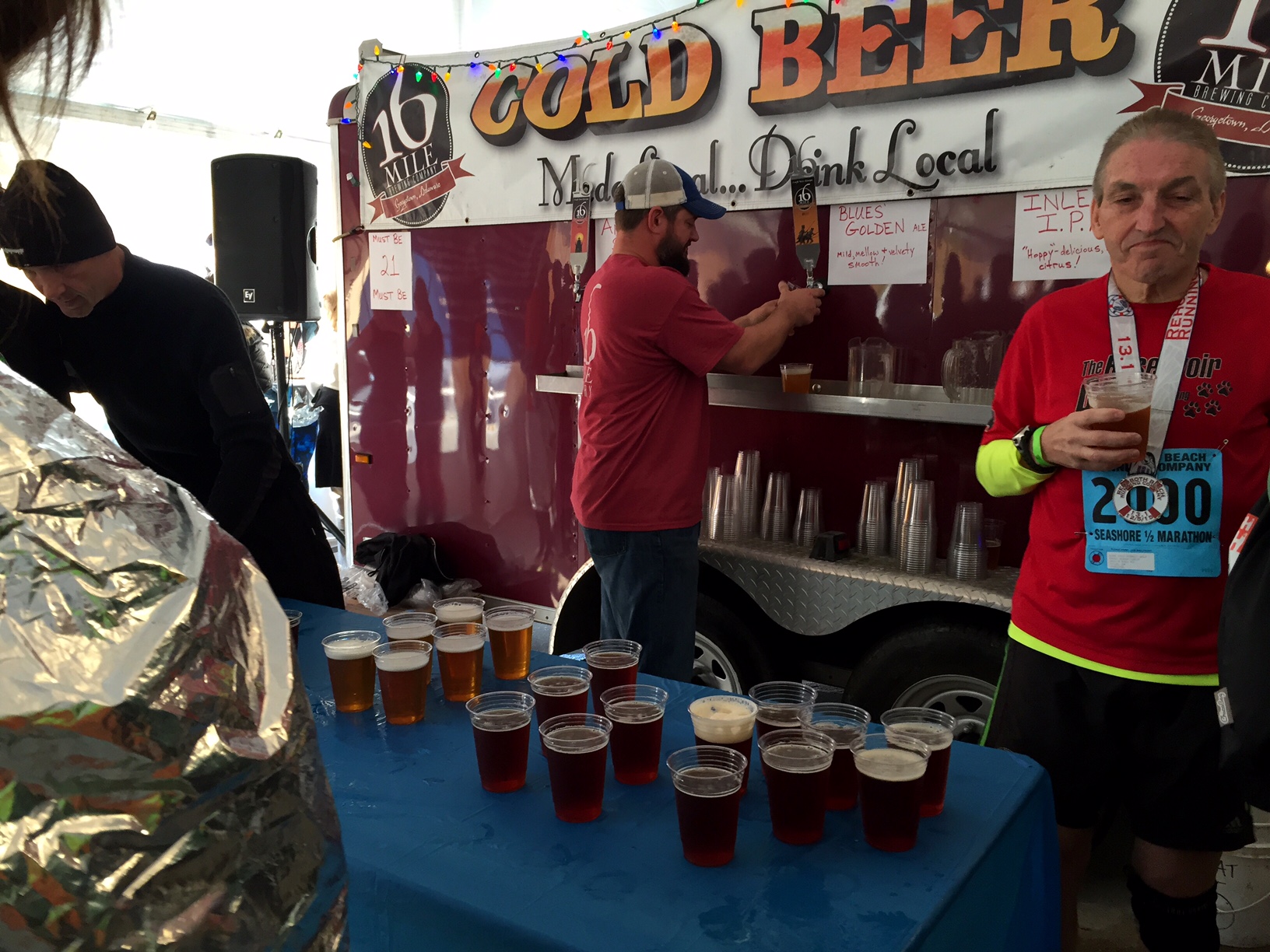 Beer at the post-race party. 